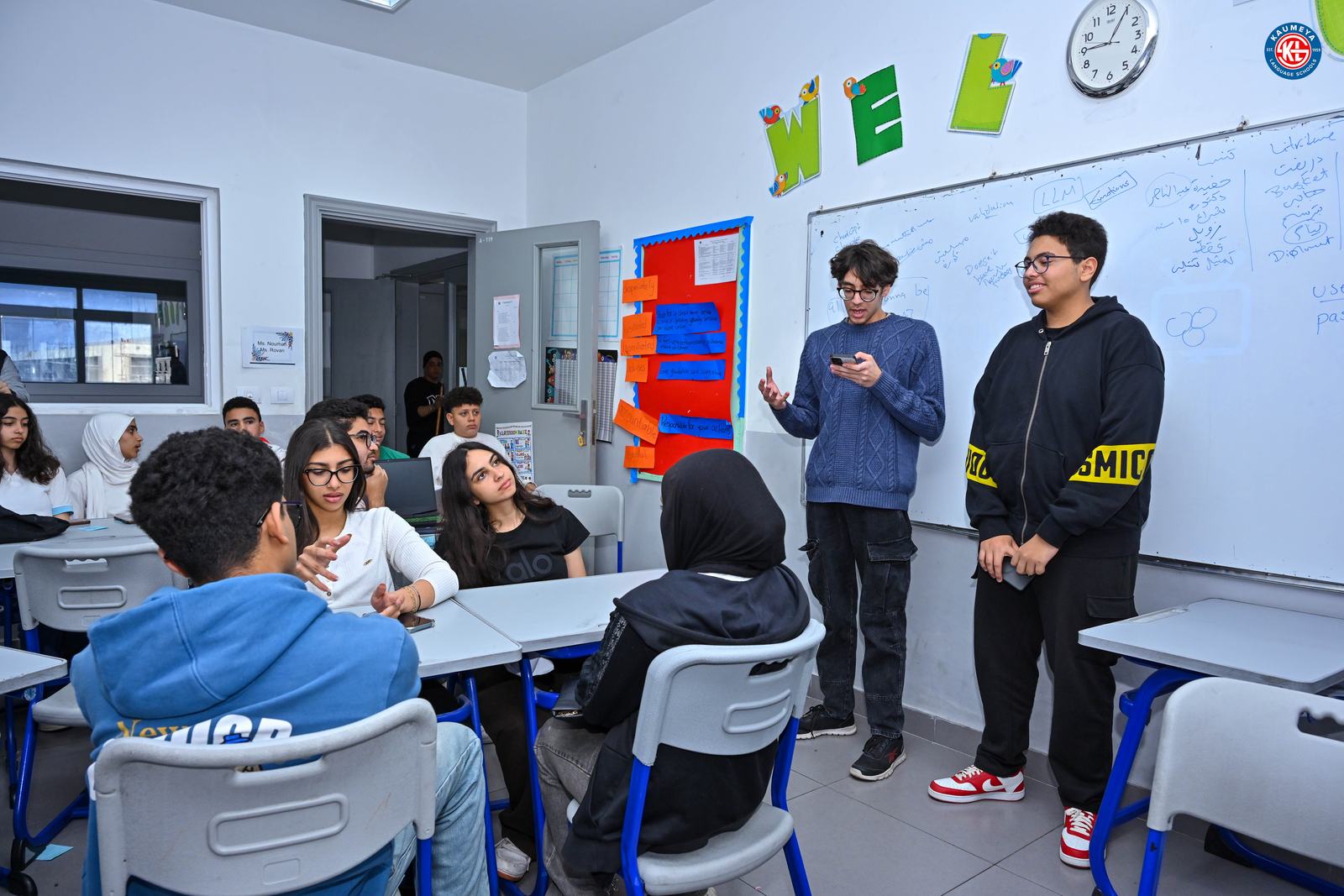 Students building AI solutions in class